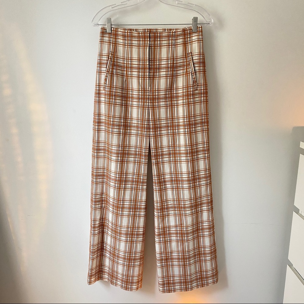 VERONICA BEARD Woven Plaid Wide Leg Trousers